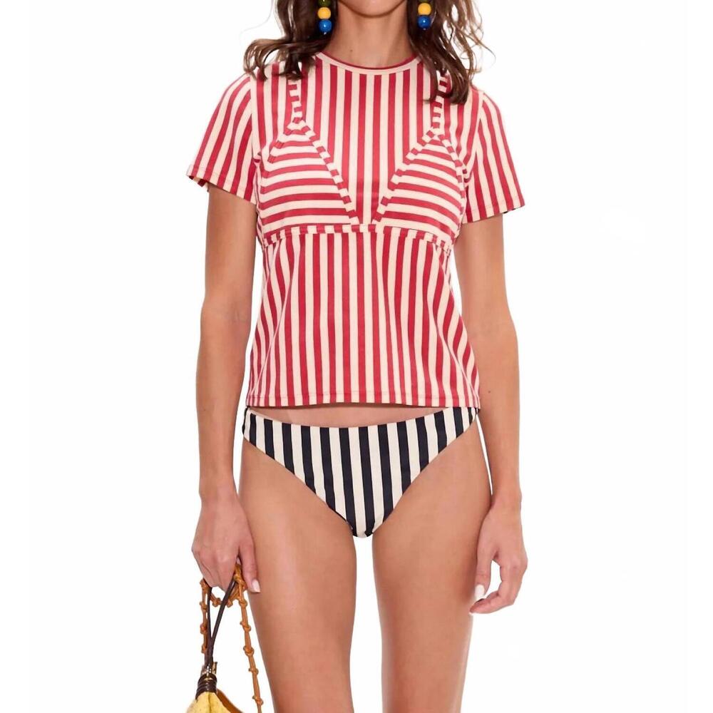 NEW SIMON MILLER kini striped tee in venetian red